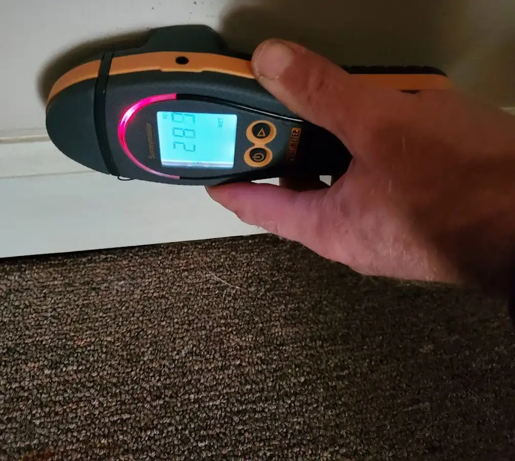 Moisture detection at baseboard during Burst Pipe Cleanup in Evanston